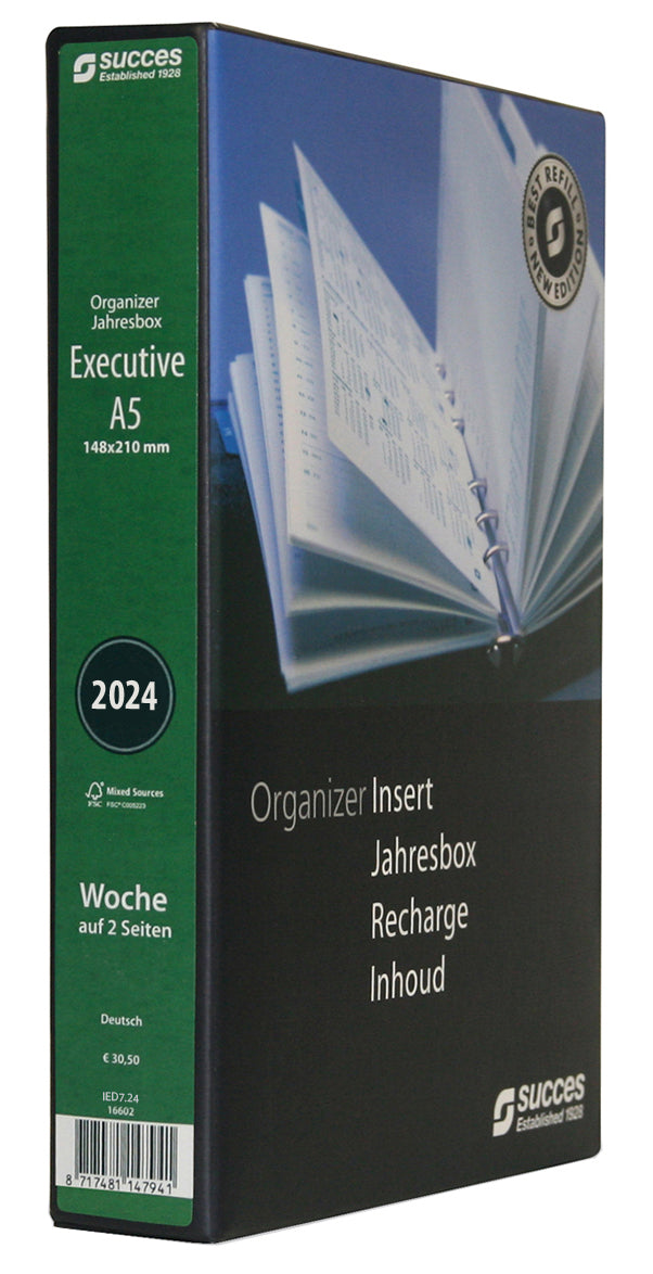 Succes Jahresbox A5 7 Tage auf 2 Seiten deutsch weiss 2024