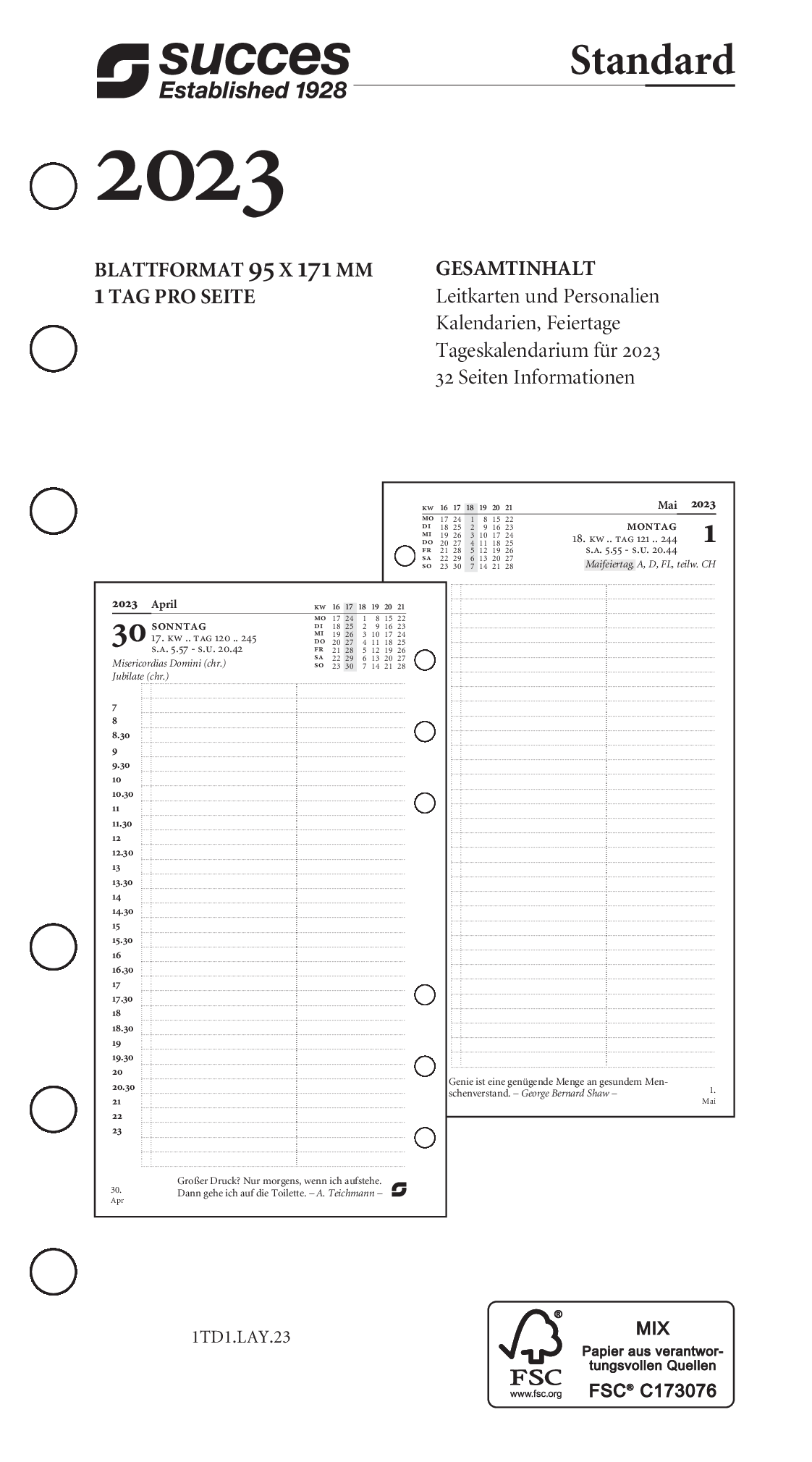 Succes Standard Jahresbox 1 Tag pro Seite Deutsch 2025