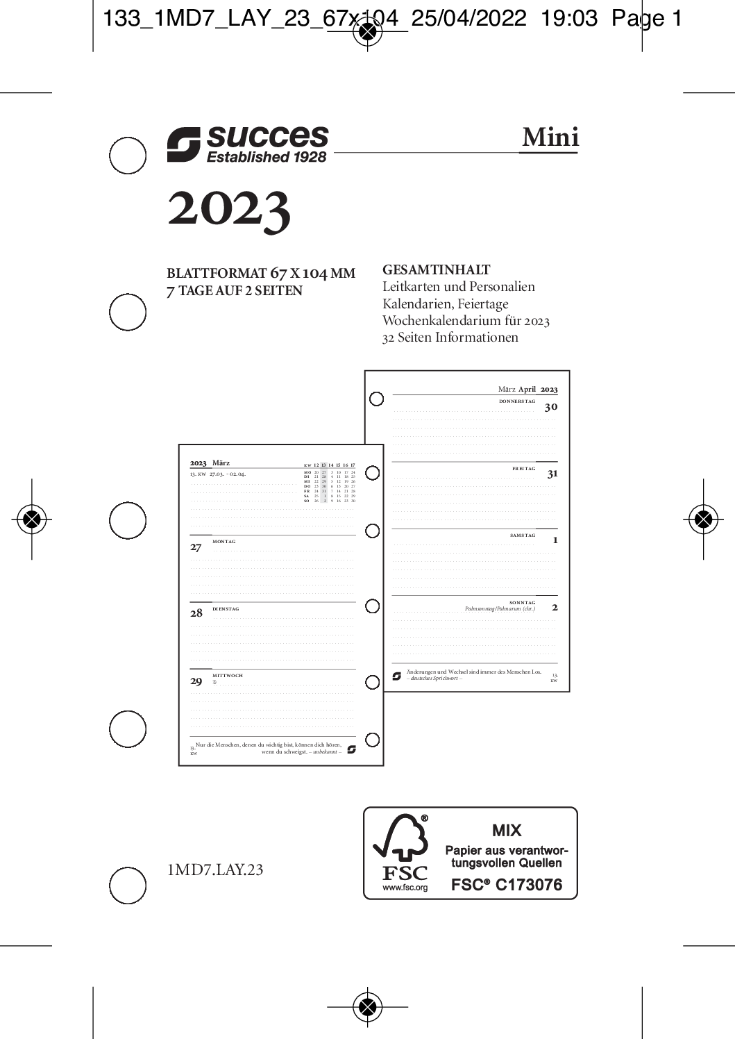 Succes Jahresbox Mini 7 Tage auf 2 Seiten deutsch 2024